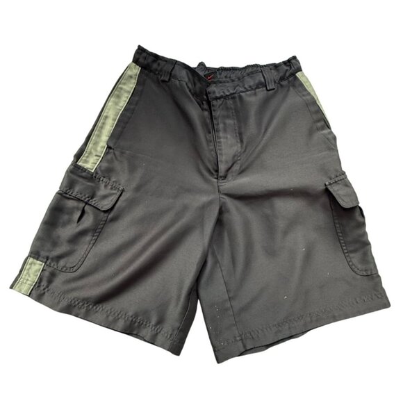 Vintage Nike Mens Black Cargo Shorts Tan Stripe Size M Elastic Waist 1990s - Picture 1 of 16
